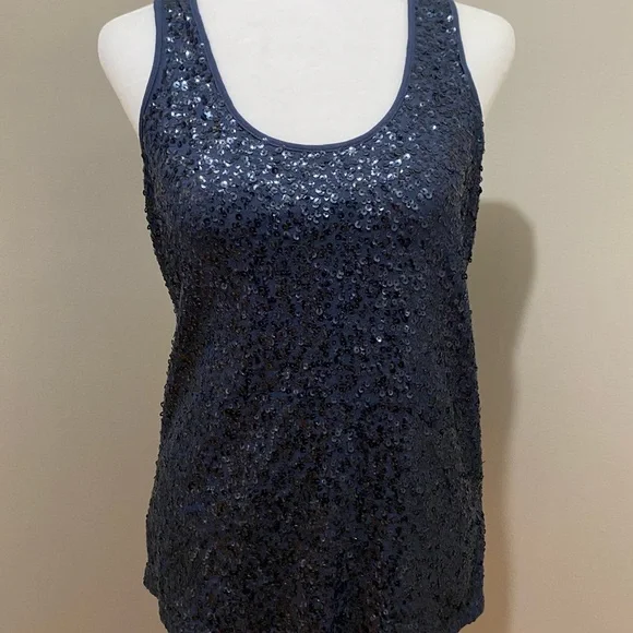J. Crew Sequin Tank Top Blue Black - Picture 1 of 4
